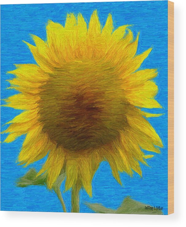 Blue Wood Print featuring the painting Portrait of a Sunflower by Jeffrey Kolker