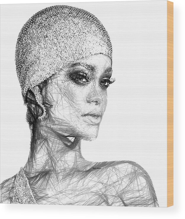 Rafael Salazar Wood Print featuring the digital art Rihanna by Rafael Salazar