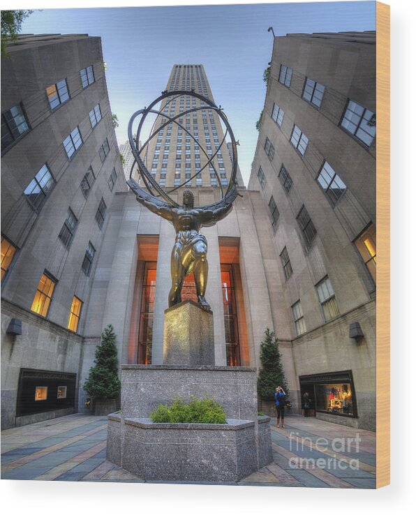 Art Wood Print featuring the photograph Rockefeller Centre Atlas - NYC - Vertorama by Yhun Suarez