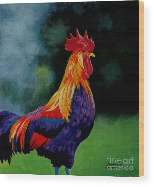 Rooster Wood Print featuring the painting Rooster by Christopher Shellhammer
