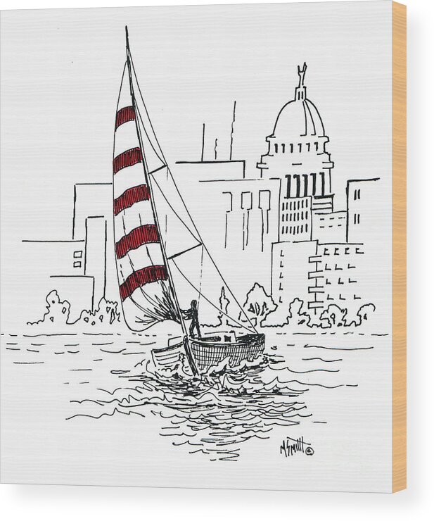 Sail Boat Wood Print featuring the drawing Sail Away by Marilyn Smith