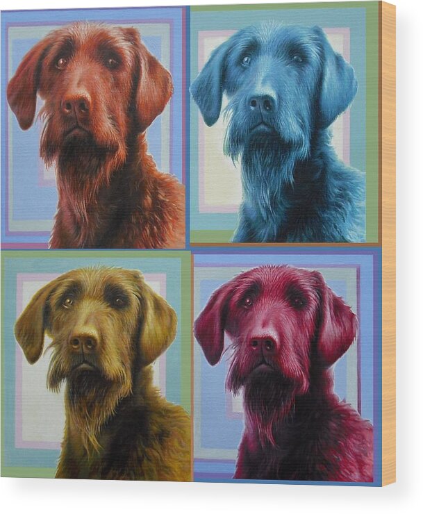 Dog Wood Print featuring the painting Savannah the Labradoodle by Hans Droog