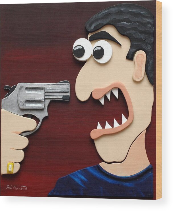 Funism Wood Print featuring the painting Shut Up by Sal Marino