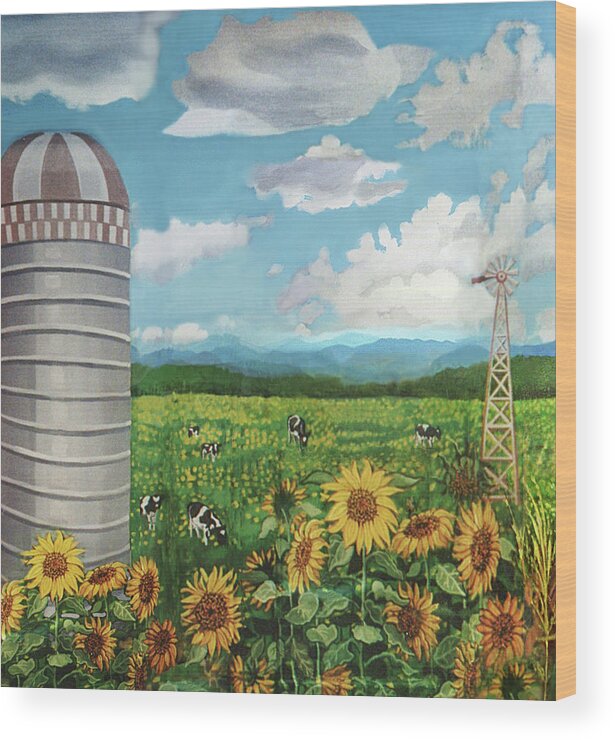 Silo Wood Print featuring the painting Silo Farm by Bonnie Siracusa