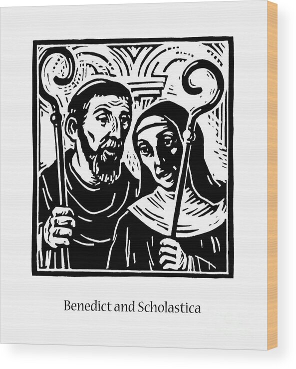 Sts. Benedict And Scholastica Wood Print featuring the painting Sts. Benedict and Scholastica - JLBAS by Julie Lonneman