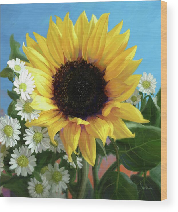 Sunflower Wood Print featuring the digital art Sunflower by Lucie Bilodeau