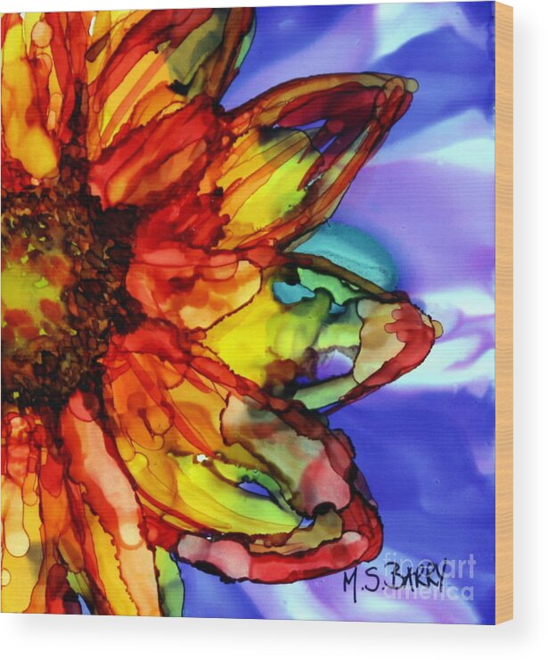 Sunflower Wood Print featuring the painting Sunflower by Maria Barry
