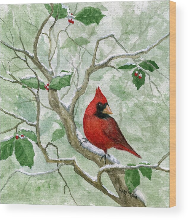 Cardinal Wood Print featuring the painting The Cardinal by Mary Tuomi