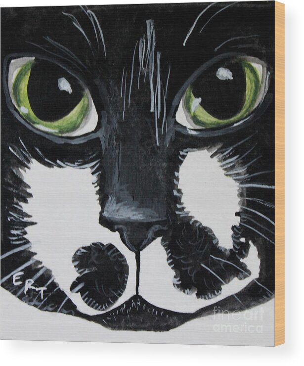 Cats Wood Print featuring the painting The Tuxedo Cat by Elizabeth Robinette Tyndall