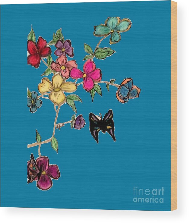 Transparent Background Wood Print featuring the mixed media Transparent flowers and Butterflies in color by Shylee Charlton