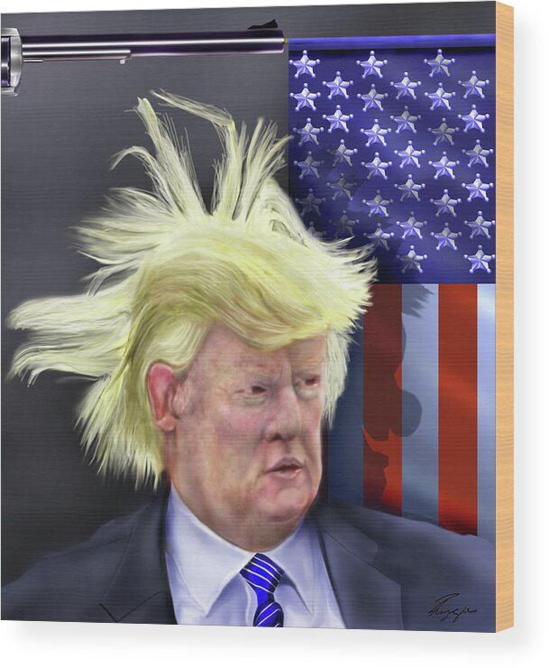 Political Satire Painting Wood Print featuring the painting Trump President of Bizarro World - Maybe by Reggie Duffie