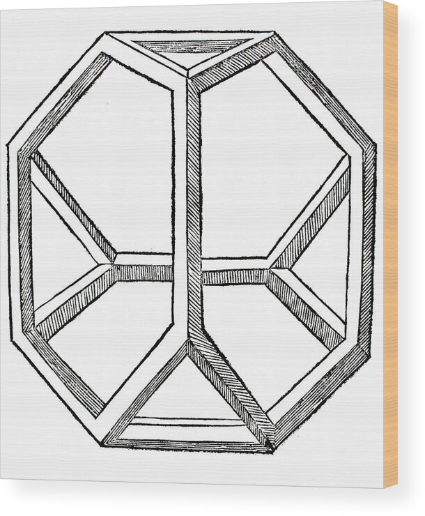 Truncated Tetrahedron With Open Faces Wood Print featuring the drawing Truncated tetrahedron with open faces Tetraedron abscisum vacuum by Leonardo da Vinci