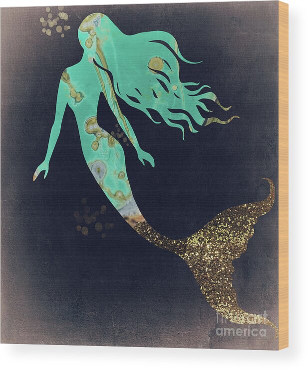 Mermaid Wood Print featuring the painting Turquoise Mermaid by Mindy Sommers