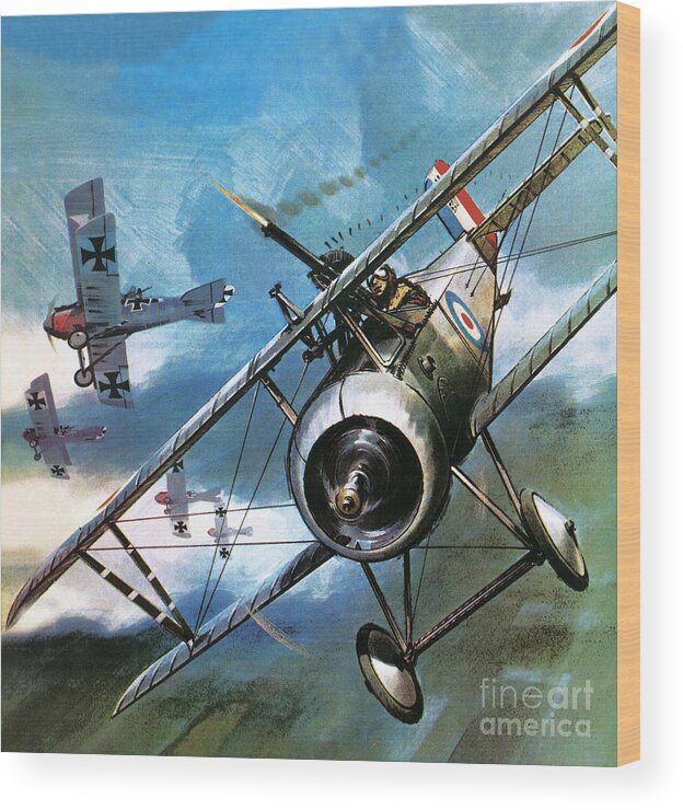 Military Aircraft Wood Print featuring the painting World War One Dogfight by Wilf Hardy