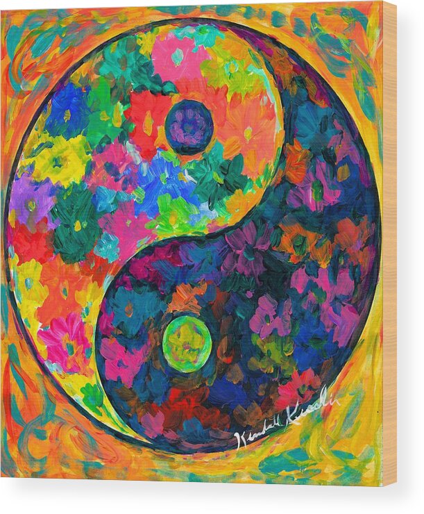 Yin Yang Paintings Wood Print featuring the painting Yin Yang Flower by Kendall Kessler
