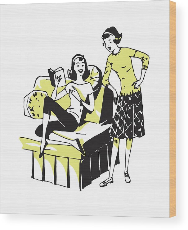 Activity Wood Print featuring the drawing Girls Laughing #1 by CSA Images