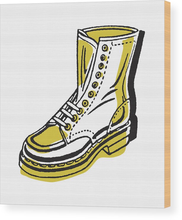 Apparel Wood Print featuring the drawing Lace-Up Work Boot #1 by CSA Images