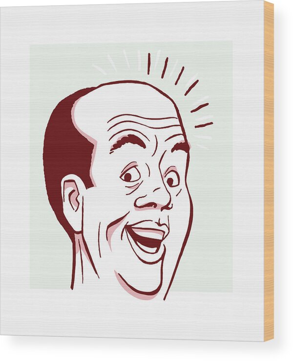 Adult Wood Print featuring the drawing Man with Shiny Bald Head #1 by CSA Images
