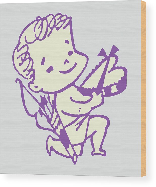 Affection Wood Print featuring the drawing Cupid with Box of Chocolates for Valentine #2 by CSA Images