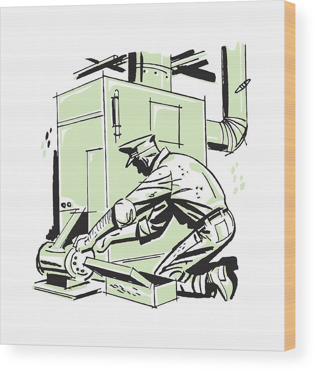 Adult Wood Print featuring the drawing Repairman at Work #2 by CSA Images