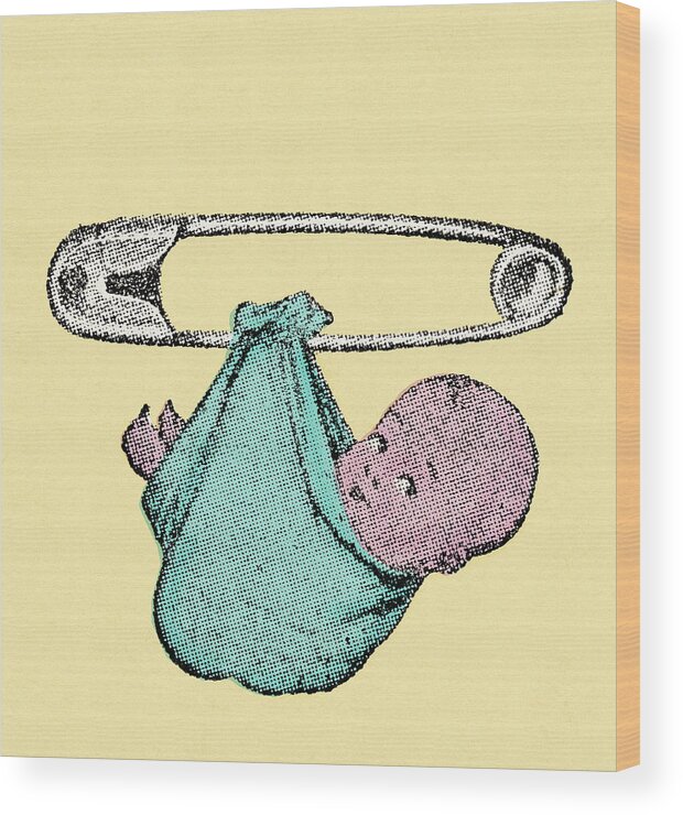 Baby Wood Print featuring the drawing Diaper pin by CSA Images