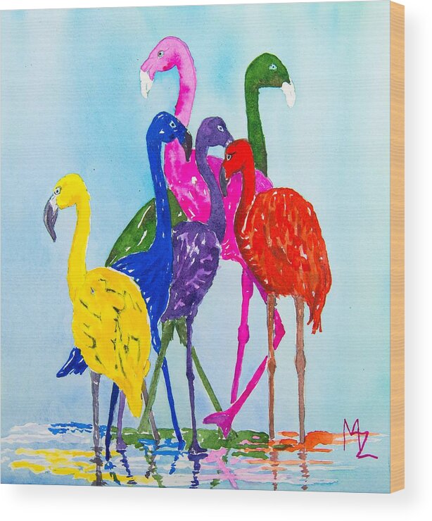 Flamingo Wood Print featuring the painting Flamingo Colorplay by Margaret Zabor