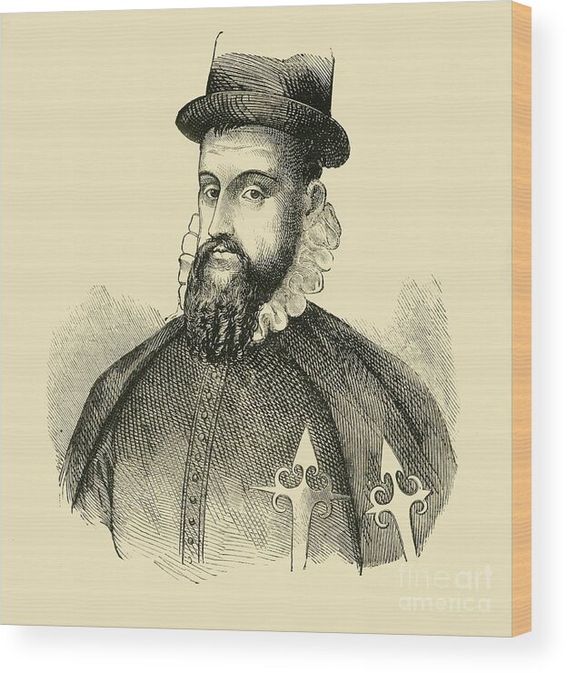 Engraving Wood Print featuring the drawing Francisco Pizarro by Print Collector