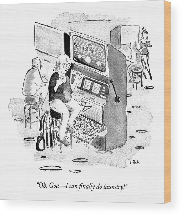 “oh Wood Print featuring the drawing I Can Finally Do Laundry by Emily Flake