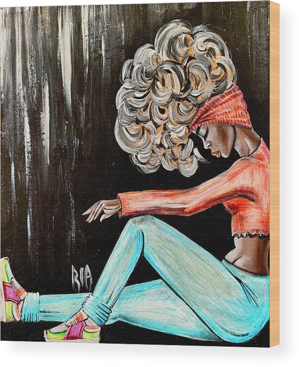 Black Art Wood Print featuring the painting I Just need to clear my head by Artist RiA