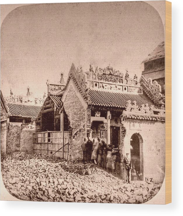 Opium Wood Print featuring the painting Joss House during the Opium War after bombing by French or English by P. Rossier