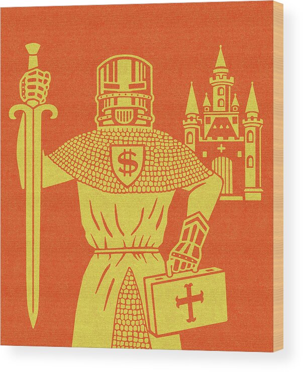 Briefcase Wood Print featuring the drawing Knight in Front of Castle by CSA Images