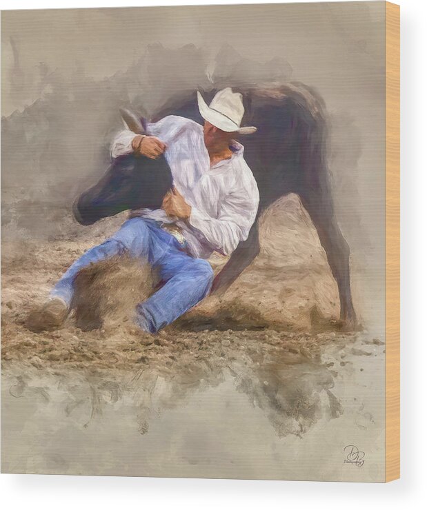 Cowboy Wood Print featuring the photograph Lonestar Belt Buckles, Old Faded Levi's by Debra Boucher