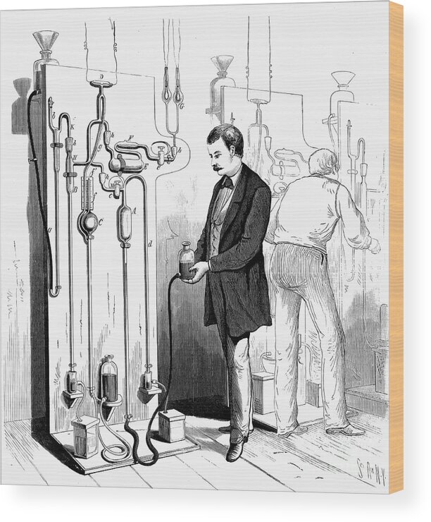 Working Wood Print featuring the drawing Making Edison Light Bulbs, 1880 by Print Collector