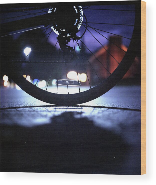 Shadow Wood Print featuring the photograph Night Bike by Sam Luther