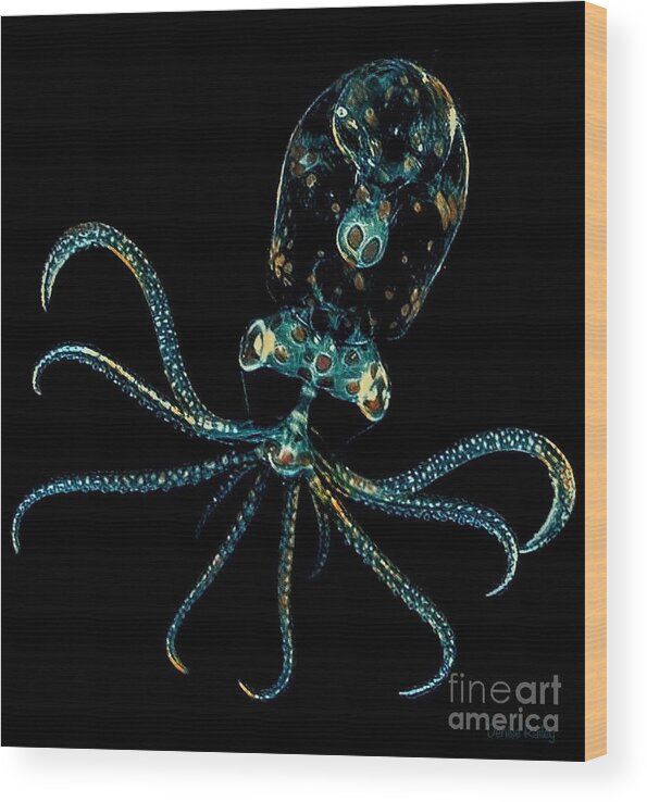 Octopus Wood Print featuring the mixed media OctoHi by Denise Railey