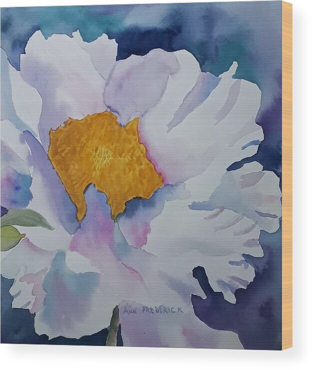 Floral Wood Print featuring the painting One White Flower by Ann Frederick