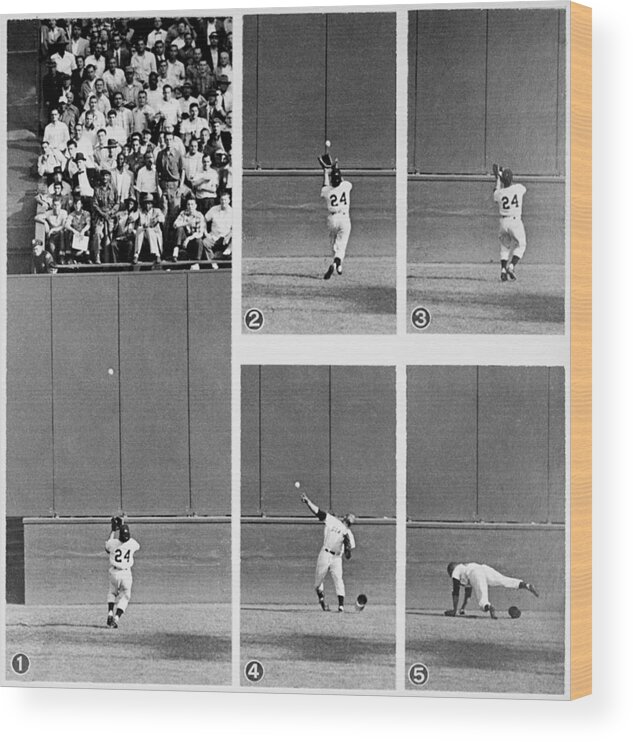 1950-1959 Wood Print featuring the photograph Photo Sequence Willie Mays Makes His by New York Daily News Archive