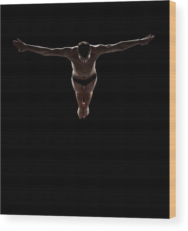 People Wood Print featuring the photograph Platform High Diver In Forward Line-up by Lewis Mulatero