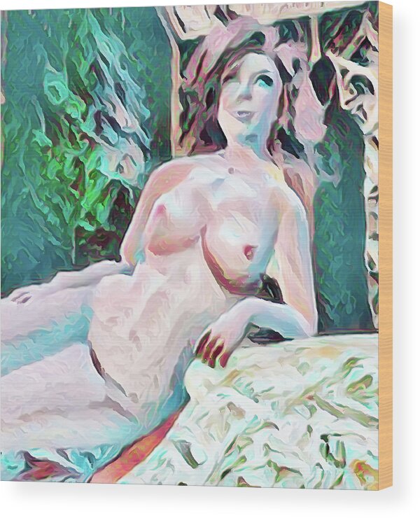 Nude Drawing Wood Print featuring the digital art Relaxing by Cathy Anderson