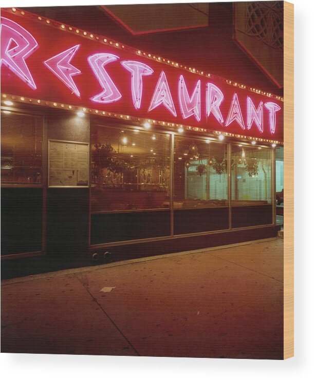 Temptation Wood Print featuring the photograph Restaurant At Night by Silvia Otte