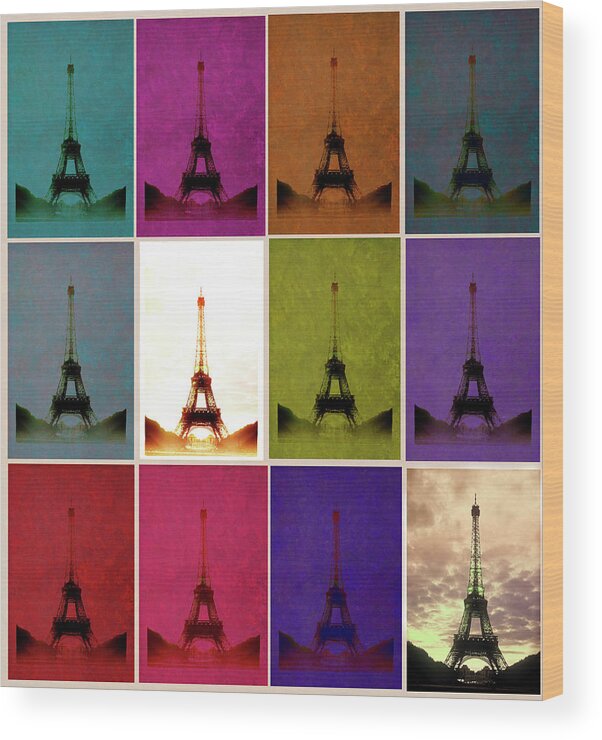 Eiffel Tower Wood Print featuring the photograph Retro-styled Eiffel Tower Repeated by Kathy Collins