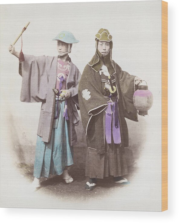 1860-1869 Wood Print featuring the photograph Samurai Firemen by Felice Beato