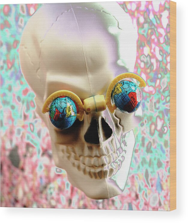 Accessories Wood Print featuring the drawing Skull Wearing Globe Eyeglasses by CSA Images