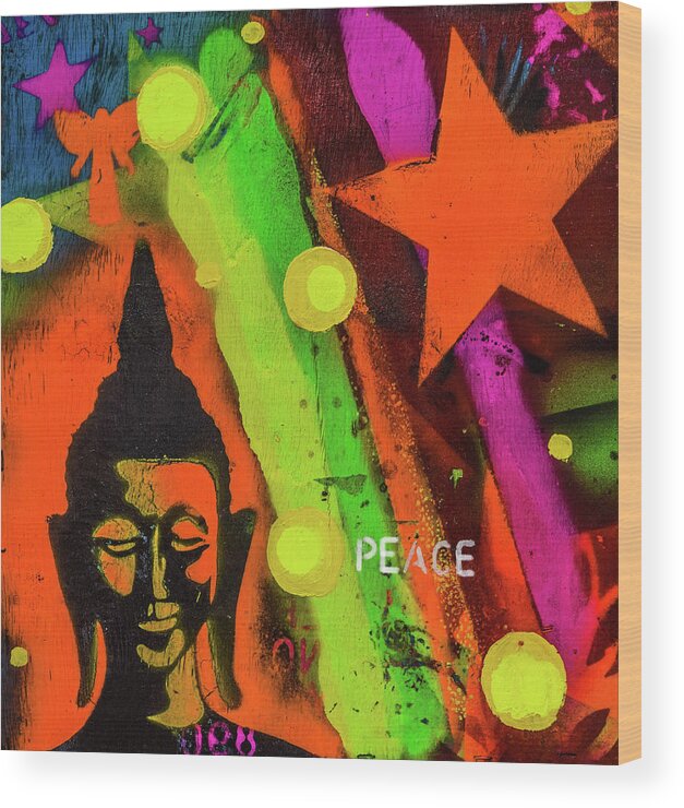 Meditation Wood Print featuring the painting Spray Paint Buddha Peace by Stephen Humphries