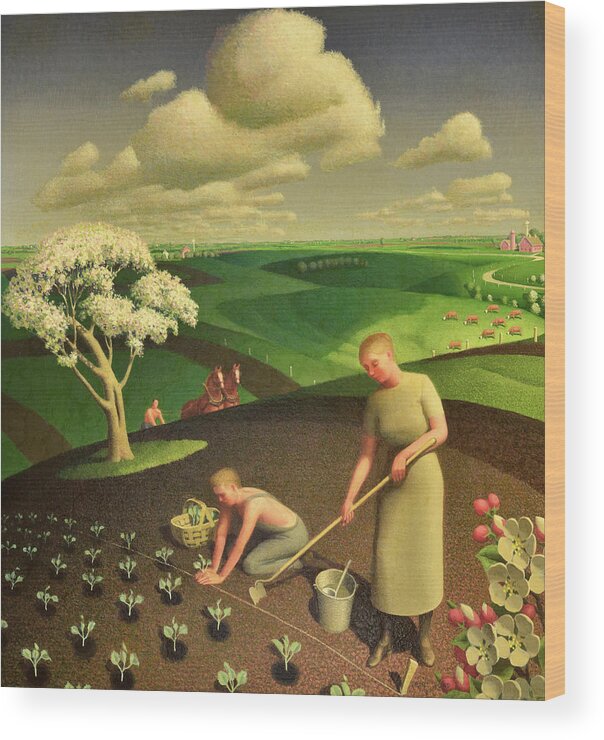 Grant Wood Wood Print featuring the painting Spring in the Country, 1941 by Grant Wood