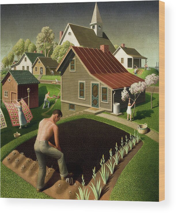 Grant Wood Wood Print featuring the painting Spring in Town, 1941 by Grant Wood