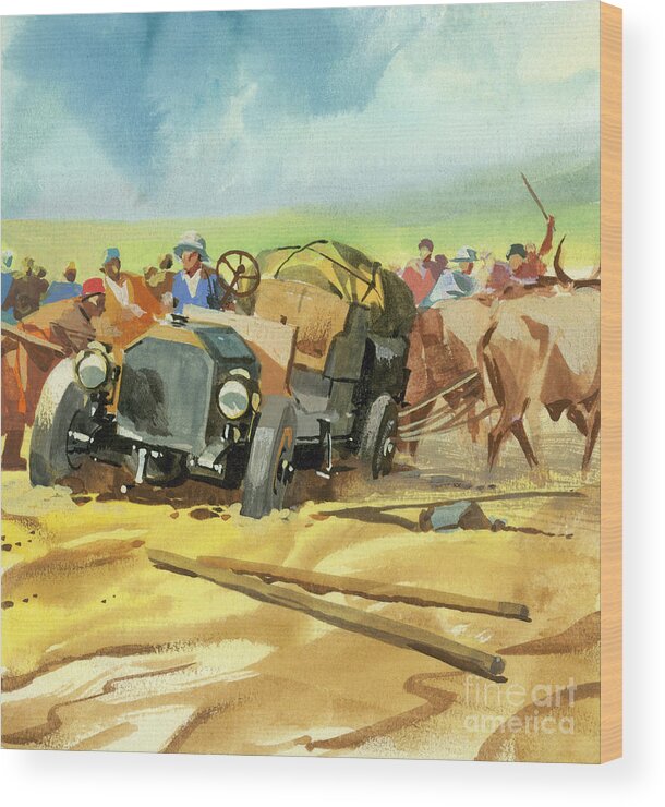 Stuck Wood Print featuring the painting Stuck during Ten thousand mile motor race by Ferdinando Tacconi