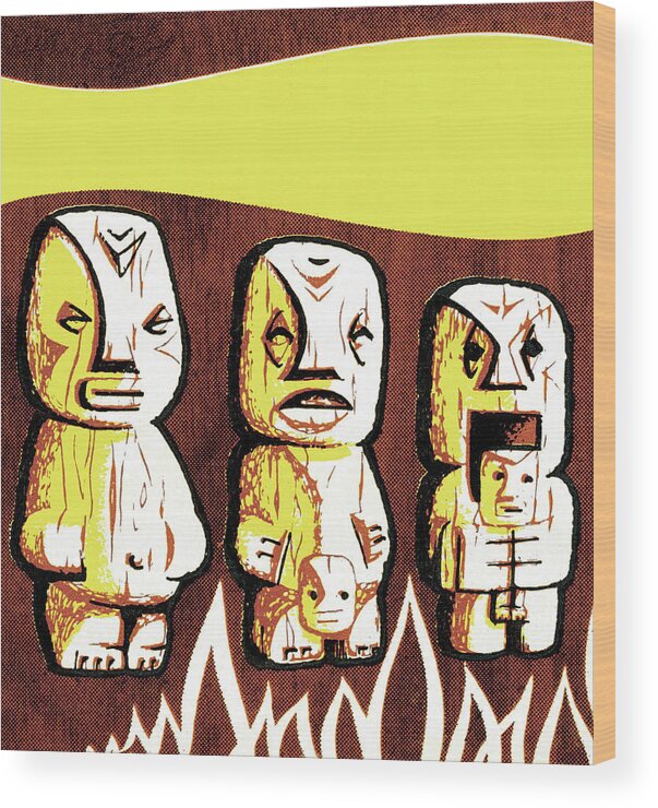 Black Magic Wood Print featuring the drawing Three Tiki Statues by CSA Images