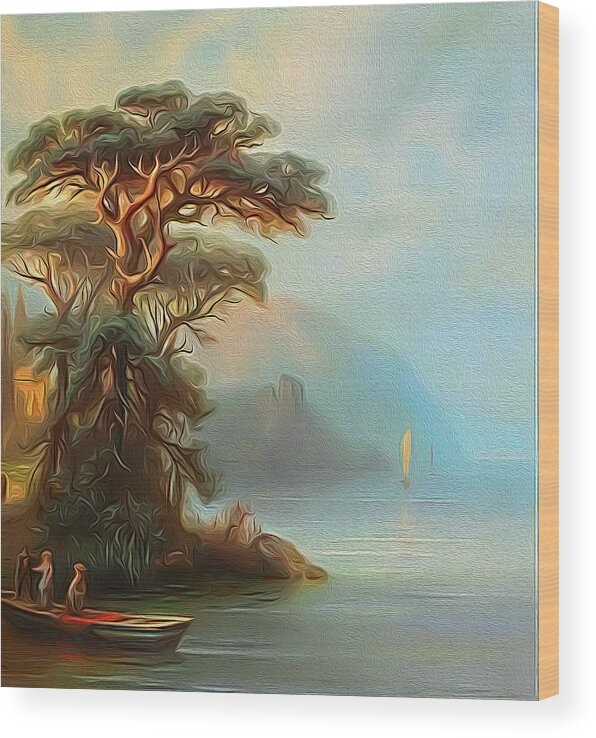 Paint Wood Print featuring the painting Tree on coast by Nenad Vasic