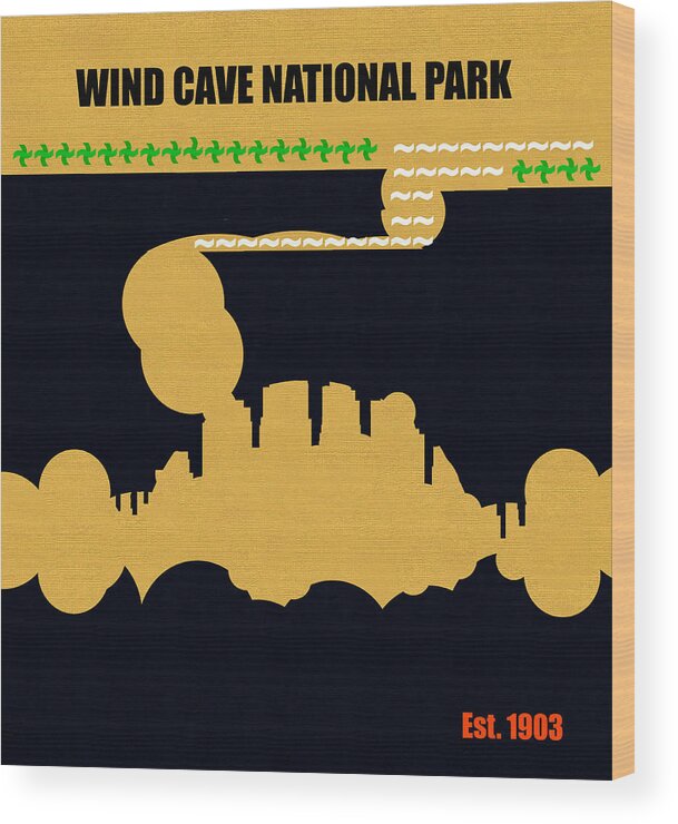 Wind Cave National Park South Dakota Wood Print featuring the mixed media Wind Cave N. P. M series by David Lee Thompson
